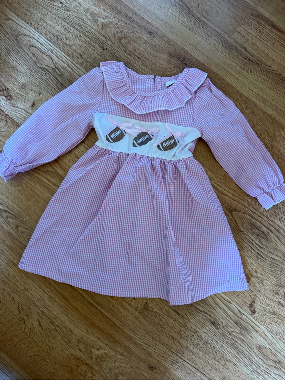 Toddler  Pink Gingham Dress with Footballs